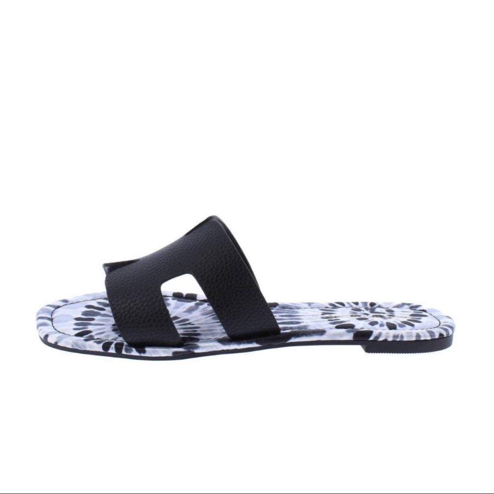 Black Square Open Toe Mule Slide Sandal - Picture 6 of 6